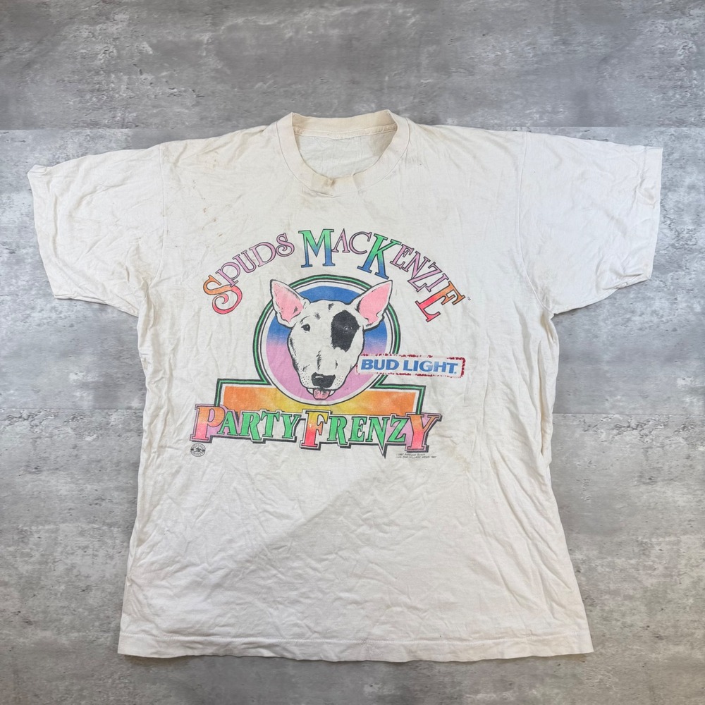 Vintage 1987 Spuds MacKenzie Bud Light Party Frenzy T-Shirt Single Stitch White
